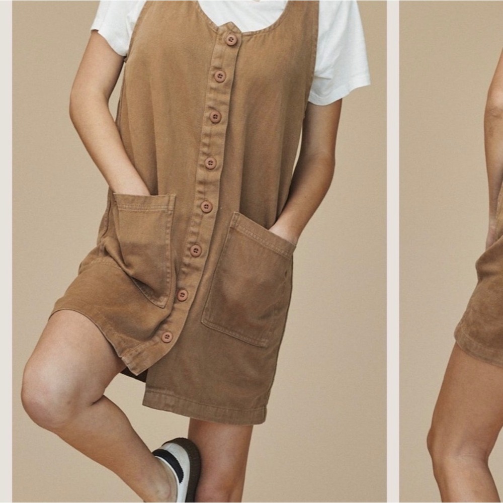 Jungmaven Jumper Dress Coyote Hemp Organic Cotton Button Front Pocket - XSmall